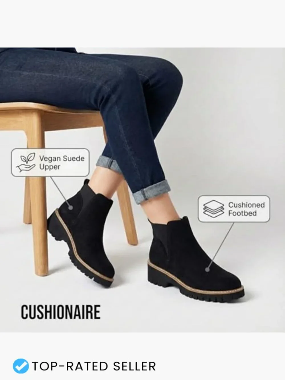 Cushionaire Parade Pull-On Ankle Boots Lightweight Lug Sole Chelsea Style